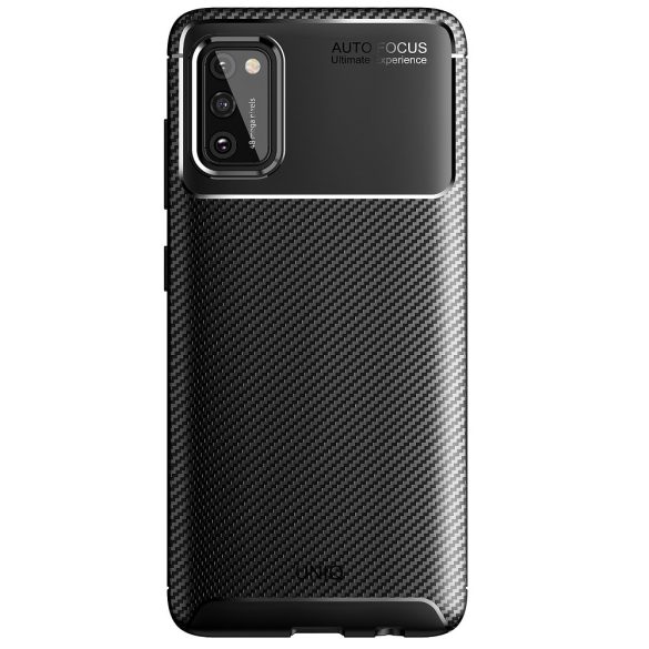 Samsung Galaxy S21 5G SM-G991, Szilikon tok, közepesen ütésálló, légpárnás sarok, karbon minta, Uniq Hexa, fekete