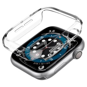 Apple Watch 4-6, SE (44mm), Műanyag védőkeret, szíj nélkül, Spigen Thin Fit, átlátszó