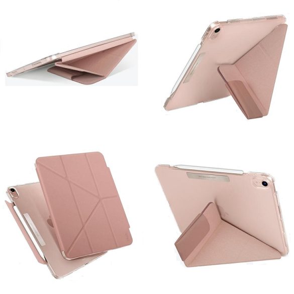 Apple iPad Air (2020 / 2022) / iPad Air 11 (2024), mappa tok, Apple Pencil tartóval, mágneses záródás, Origami Smart Case, Uniq Camden, rózsaszín