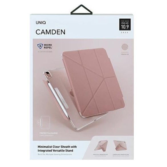 Apple iPad Air (2020 / 2022) / iPad Air 11 (2024), mappa tok, Apple Pencil tartóval, mágneses záródás, Origami Smart Case, Uniq Camden, rózsaszín