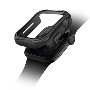 Apple Watch 4-6, SE (40mm), Műanyag + szilikon védőkeret, 9H üveggel, közepesen ütésálló, Antibakteriális védelemmel, szíj nélkül, Uniq Torres, fekete