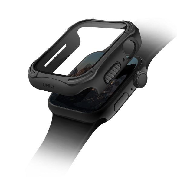 Apple Watch 4-6, SE (40mm), Műanyag + szilikon védőkeret, 9H üveggel, közepesen ütésálló, Antibakteriális védelemmel, szíj nélkül, Uniq Torres, fekete