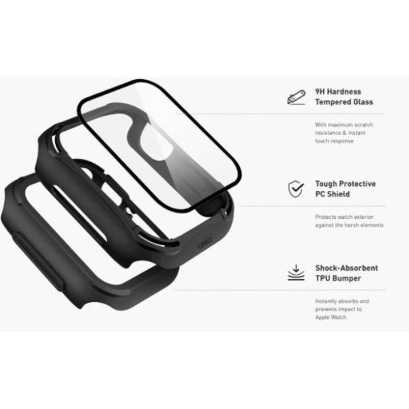 Apple Watch 4-6, SE (40mm), Műanyag + szilikon védőkeret, 9H üveggel, közepesen ütésálló, Antibakteriális védelemmel, szíj nélkül, Uniq Torres, kék
