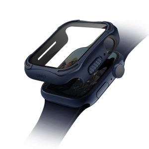 Apple Watch 4-6, SE (44mm), Műanyag + szilikon védőkeret, 9H üveggel, közepesen ütésálló, Antibakteriális védelemmel, szíj nélkül, Uniq Torres, kék