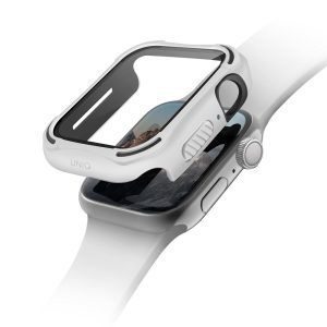 Apple Watch 4-6, SE (44mm), Műanyag + szilikon védőkeret, 9H üveggel, közepesen ütésálló, Antibakteriális védelemmel, szíj nélkül, Uniq Torres, fehér