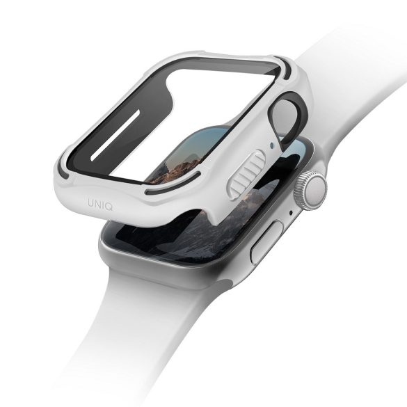 Apple Watch 4-6, SE (44mm), Műanyag + szilikon védőkeret, 9H üveggel, közepesen ütésálló, Antibakteriális védelemmel, szíj nélkül, Uniq Torres, fehér