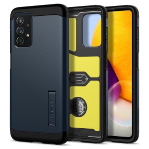 Samsung Galaxy A72 / A72 5G SM-A725F / A726B, Szilikon tok + műanyag hátlap, kitámasztóval, Spigen Tough Armor, sötétkék