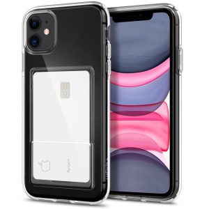 Apple iPhone 11, Szilikon tok, kártyatartóval, Spigen Crystal Slot, átlátszó