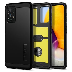 Samsung Galaxy A72 / A72 5G SM-A725F / A726B, Szilikon tok + műanyag hátlap, kitámasztóval, Spigen Tough Armor, fekete