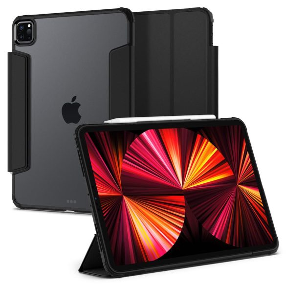 Apple iPad Pro 11 (2020 / 2021 / 2022), mappa tok, légpárnás sarok, közepesen ütésálló, Apple Pencil tartóval, Smart Case, Spigen Ultra Hybrid Pro, átlátszó/fekete