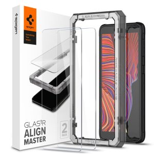 Samsung Galaxy Xcover 5 SM-G525F, Kijelzővédő fólia, ütésálló fólia (az íves részre is!), Tempered Glass (edzett üveg), Full Cover, Spigen Glastr Alignmaster, clear - 2 db /csomag