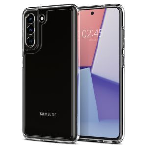 Samsung Galaxy S21 FE 5G SM-G990, Szilikon tok + műanyag keret, közepesen ütésálló, Spigen Crystal Hybrid, átlátszó