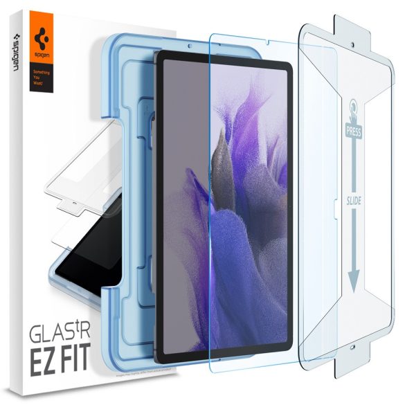 Samsung Galaxy Tab S7 Plus 12.4 / Tab S7 FE 12.4 / Tab S8 Plus 12.4 / Tab S9 Plus 12.4, Kijelzővédő fólia, ütésálló fólia, Tempered Glass (edzett üveg), Spigen Ez Fit, Clear