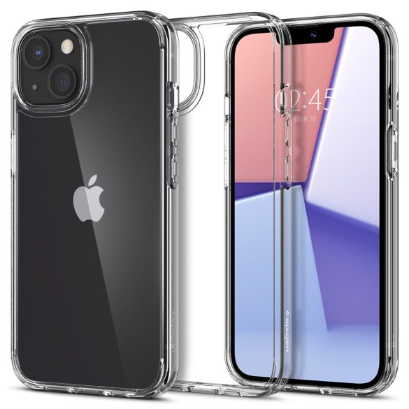 Apple iPhone 13 Mini, Szilikon tok + műanyag keret, közepesen ütésálló, Spigen Crystal Hybrid, átlátszó