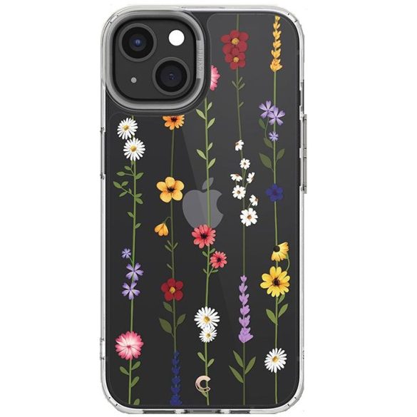 Apple iPhone 13, Szilikon tok, légpárnás sarok, virágoskert minta, Spigen Ciel Cyril Cecile, átlátszó/színes