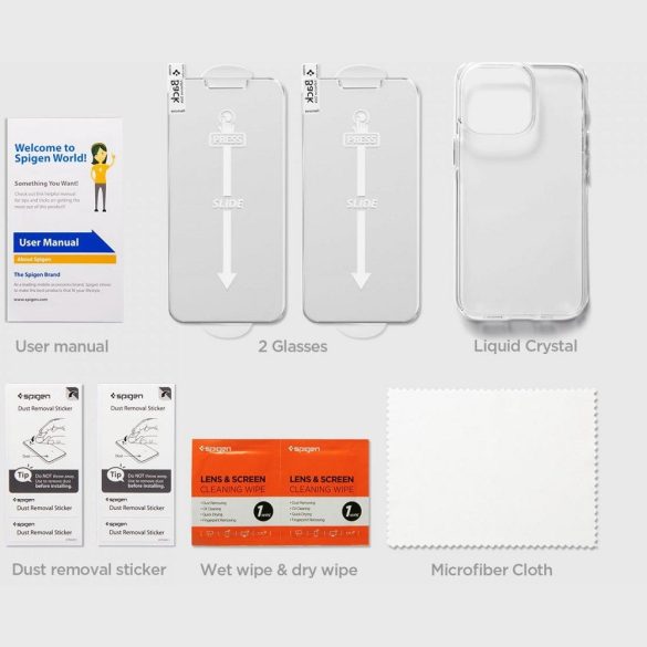 Apple iPhone 13, Szilikon tok + Tempered Glass (edzett üveg) - 2db, Spigen Crystal Pack, átlátszó