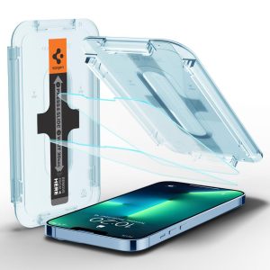 Apple iPhone 13 Pro Max / 14 Plus, Kijelzővédő fólia, ütésálló fólia (az íves részre is!), Tempered Glass (edzett üveg), Spigen Ez Fit, Clear, 2 db / csomag