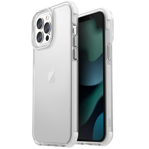 Apple iPhone 13 Pro, Szilikon keret + műanyag hátlap, közepesen ütésálló, légpárnás sarok, Uniq Combat, átlátszó