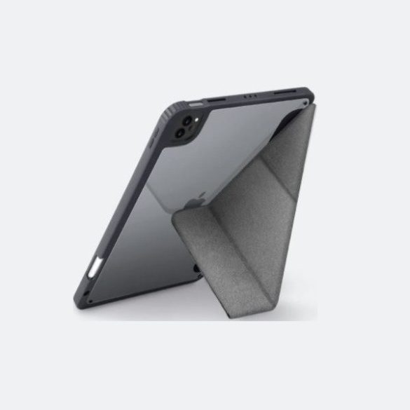 Apple iPad Mini (2021 / 2024) (8.3), mappa tok, közepesen ütésálló, Apple Pencil tartóval, Antibakteriális védelemmel, Origami Smart Case, Uniq Moven, átlátszó/szürke