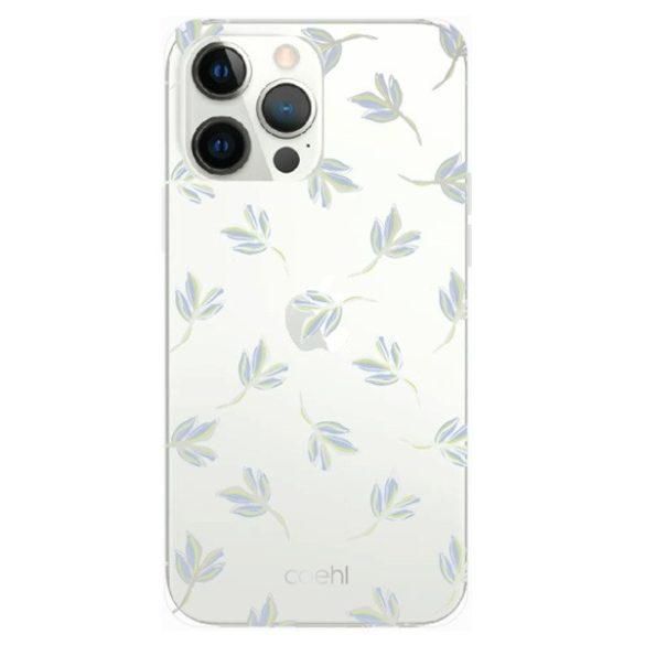 Apple iPhone 13 Pro, Szilikon tok, közepesen ütésálló, virág minta, Uniq Coehl Fleur, átlátszó/kék
