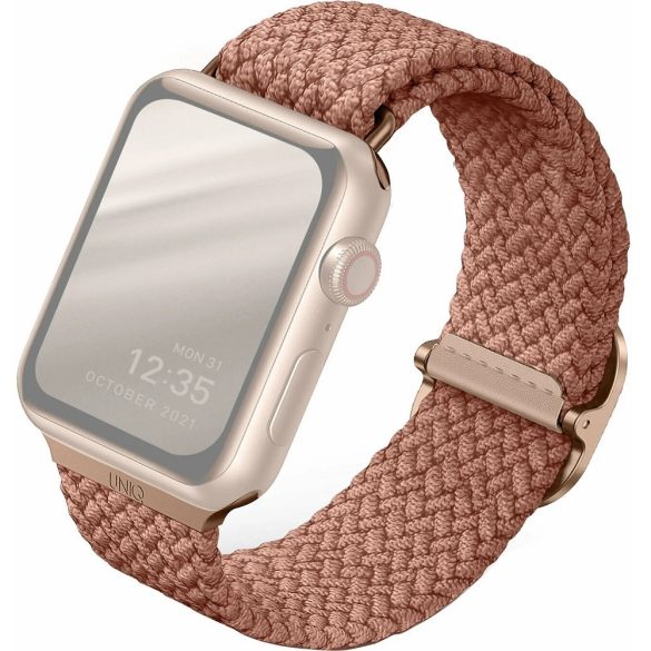 Apple Watch 1-6, SE (38 / 40 mm) / Watch 7-8 (41 mm), szövet pótszíj, fonott, Uniq Aspen, rózsaszín
