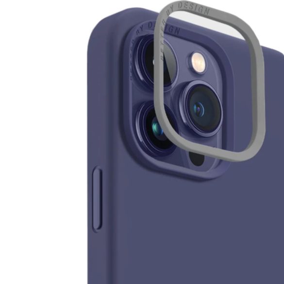Apple iPhone 13 Pro, Szilikon tok, közepesen ütésálló, cserélhető hátsó kamera keret, Magsafe töltővel kompatibilis, Uniq Lino Hue, kék