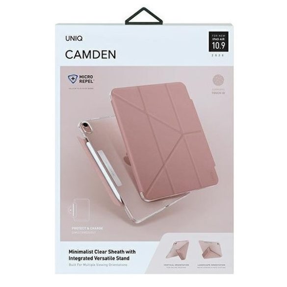 Apple iPad 10.2 (2019 / 2020 / 2021), mappa tok, Apple Pencil tartóval, mágneses záródás, Origami Smart Case, Uniq Camden, rózsaszín