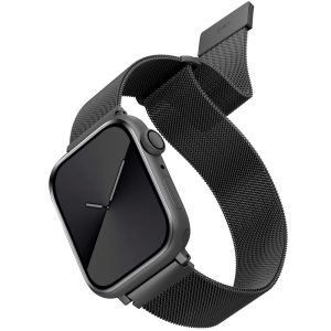 Apple Watch 1-6, SE (42 / 44 mm) / Watch 7-8 (45 mm), fém pótszíj, milánói stílus, mágnes zárral, Uniq Dante, sötétszürke