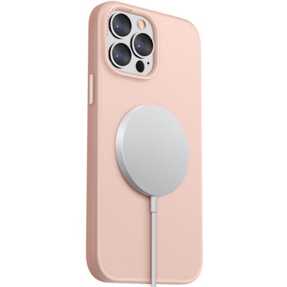 Apple iPhone 13 Pro Max, Szilikon tok, közepesen ütésálló, cserélhető hátsó kamera keret, Magsafe töltővel kompatibilis, Uniq Lino Hue, rózsaszín