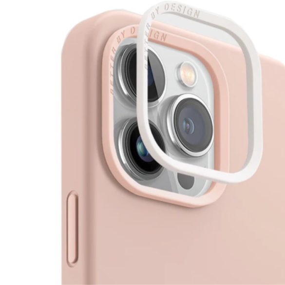 Apple iPhone 13 Pro Max, Szilikon tok, közepesen ütésálló, cserélhető hátsó kamera keret, Magsafe töltővel kompatibilis, Uniq Lino Hue, rózsaszín