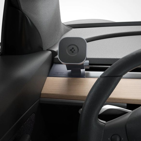 Autós tartó, Tesla 3-as (2021 előtti) / Y (2020) modellekhez, műszerfalra rögzíthető, 360°-ban forgatható, dönthető, mágneses, Magsafe töltőkkel kompatibilis, Spigen Tesla OneTap MagFit ITT85, fekete
