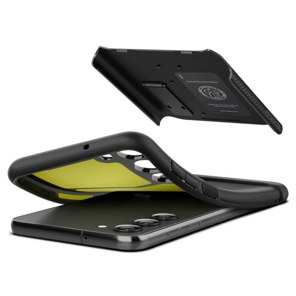Samsung Galaxy S22 Plus 5G SM-S906, Szilikon tok, műanyag hátlappal, kitámasztóval, Spigen Slim Armor, fekete