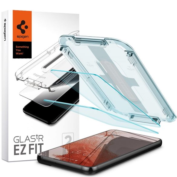 Samsung Galaxy S22 5G SM-S901, Kijelzővédő fólia, ütésálló fólia (az íves részre is!), Tempered Glass (edzett üveg), Spigen Ez Fit, Clear, 2 db / csomag