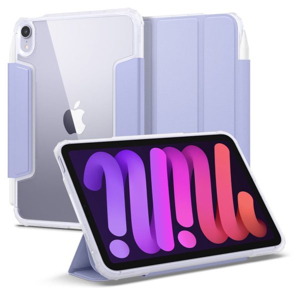 Apple iPad Mini (2021) (8.3), mappa tok, légpárnás sarok, közepesen ütésálló, Apple Pencil tartóval, Smart Case, Spigen Ultra Hybrid Pro, átlátszó/lila