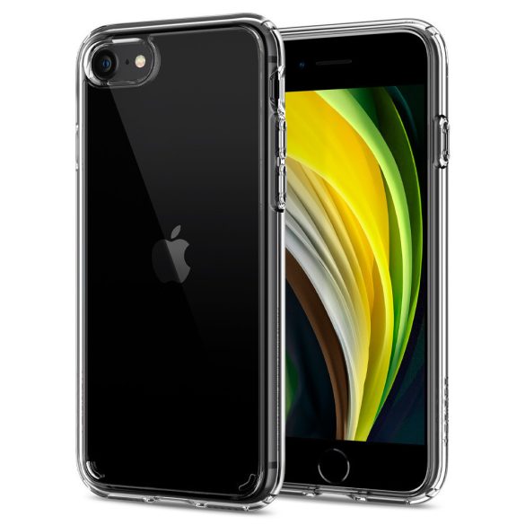 Apple iPhone 7 / 8 / SE (2020) / SE (2022), Szilikon tok + műanyag keret, közepesen ütésálló, Spigen Crystal Hybrid, átlátszó