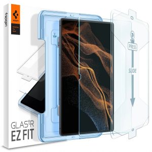 Samsung Galaxy Tab S8 Ultra 14.6 / Tab S9 Ultra 14.6 SM-X900 / X906 / X910 / X916B, Kijelzővédő fólia, ütésálló fólia, Tempered Glass (edzett üveg), Spigen Ez Fit, Clear