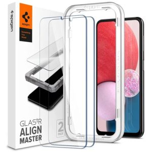 Samsung Galaxy A13 4G SM-A135F / A137F, Kijelzővédő fólia, ütésálló fólia (az íves részre is!), Tempered Glass (edzett üveg), Full Cover, Spigen Glastr Alignmaster, clear - 2 db /csomag