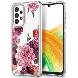 Samsung Galaxy A33 5G SM-A336B, Szilikon tok, légpárnás sarok, rózsa minta, Spigen Ciel Cyril Cecile, átlátszó/színes