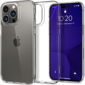 Apple iPhone 14 Pro Max, Műanyag hátlap védőtok + szilikon keret,  közepesen ütésálló, légpárnás sarok, Spigen Airskin Hybrid, átlátszó