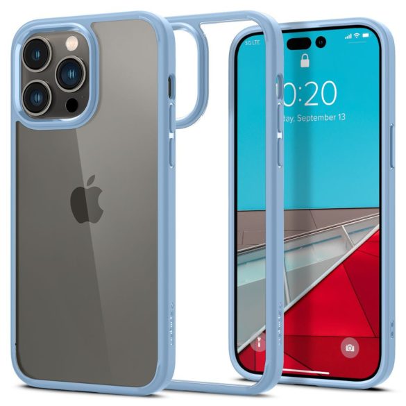 Apple iPhone 14 Pro, Műanyag hátlap védőtok + szilikon keret, Spigen Ultra Hybrid, átlátszó/kék