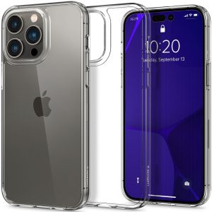 Apple iPhone 14 Pro, Műanyag hátlap védőtok + szilikon keret,  közepesen ütésálló, légpárnás sarok, Spigen Airskin Hybrid, átlátszó