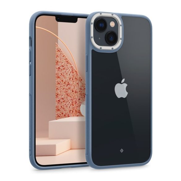 Apple iPhone 14, Műanyag hátlap védőtok + keret, közepesen ütésálló, Spigen Caseology Skyfall, átlátszó/kék