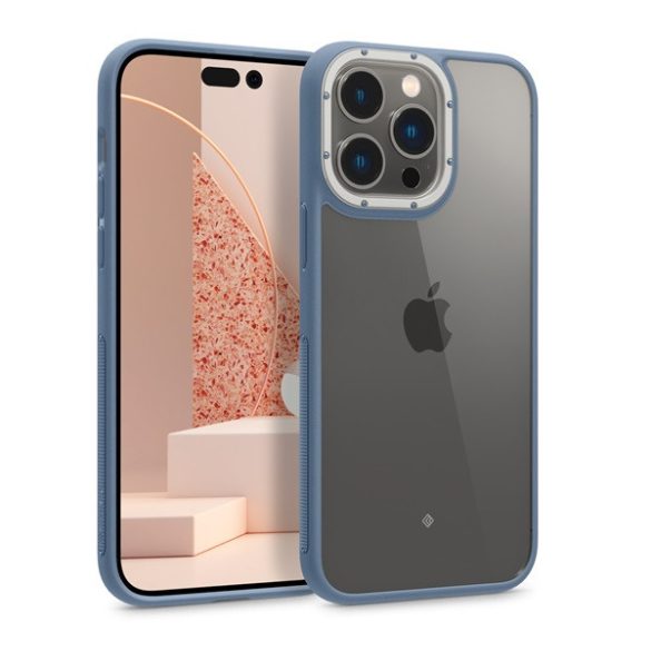 Apple iPhone 14 Pro, Műanyag hátlap védőtok + keret, közepesen ütésálló, Spigen Caseology Skyfall, átlátszó/kék