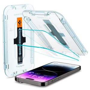 Apple iPhone 14 Pro Max, Kijelzővédő fólia, ütésálló fólia (az íves részre is!), Tempered Glass (edzett üveg), Spigen Ez Fit, Clear, 2 db / csomag