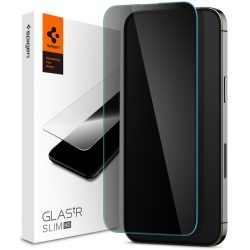   Apple iPhone 14 Pro, Kijelzővédő fólia, ütésálló fólia (az íves részre is!), Tempered Glass (edzett üveg), Spigen Glastr Slim HD Privacy, Clear