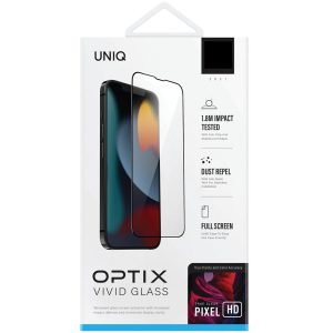 Apple iPhone 14 Pro, Kijelzővédő fólia, ütésálló fólia (az íves részre is!), Tempered Glass (edzett üveg), Uniq Optix Vivid, fekete