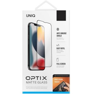 Apple iPhone 14 Pro, Kijelzővédő fólia, ütésálló fólia (az íves részre is!), Tempered Glass (edzett üveg), tükröződésmentes, Uniq Optix Matte, fekete