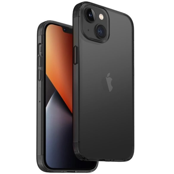 Apple iPhone 14 Plus, Szilikon tok, közepesen ütésálló, légpárnás keret, Uniq Hybrid Air Fender, átlátszó/fekete