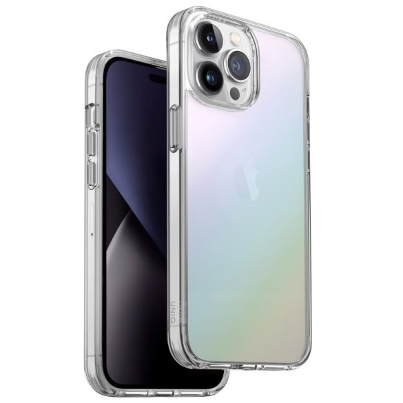 Apple iPhone 14 Pro, Szilikon keret + műanyag hátlap, közepesen ütésálló, légpárnás sarok, szivárványos hátlap, Uniq Lifepro Xtreme, átlátszó/színes