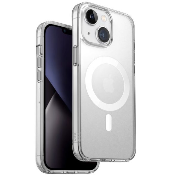 Apple iPhone 14 Plus, Szilikon keret + műanyag hátlap, közepesen ütésálló, légpárnás sarok, Magsafe töltővel kompatibilis, Uniq Lifepro Xtreme, átlátszó